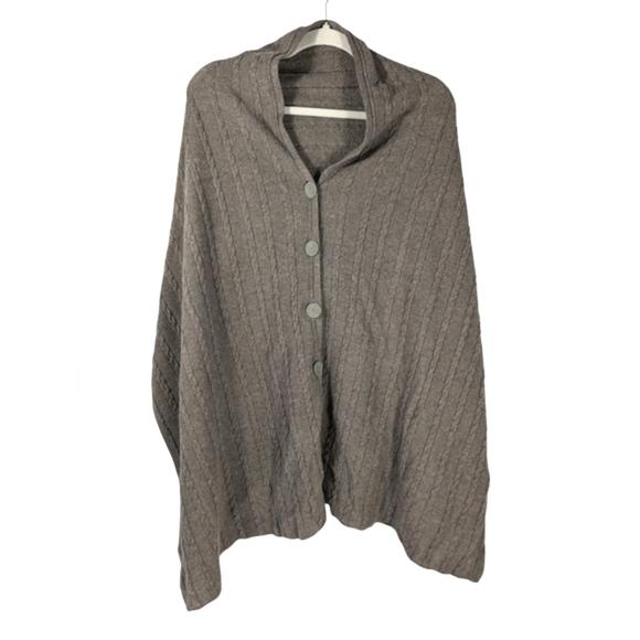 Soft Surroundings Lambswool Cashmere Cable Knit Button Wrap Shawl Poncho S/M - Picture 6 of 13